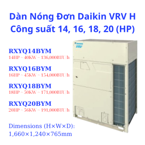 Dàn Nóng Đơn Daikin VRV H Công suất 14, 16, 18, 20 (HP)
