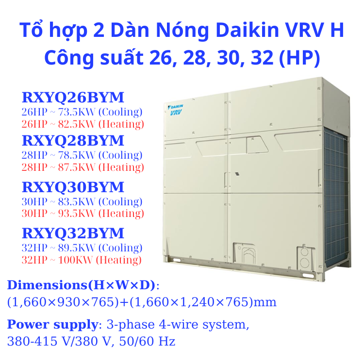 Tổ hợp 2 Dàn Nóng Daikin VRV H 26HP RXYQ26BYM
