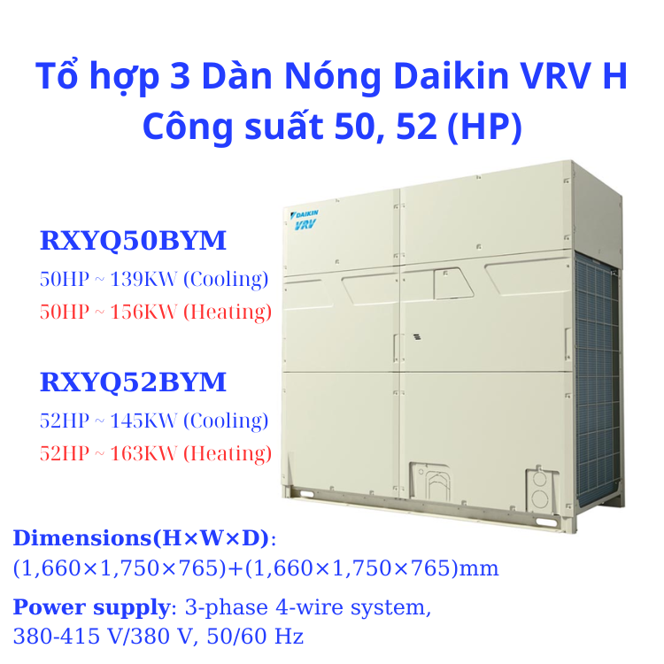 Tổ hợp 3 Dàn Nóng Daikin VRV H 50HP RXYQ50BYM