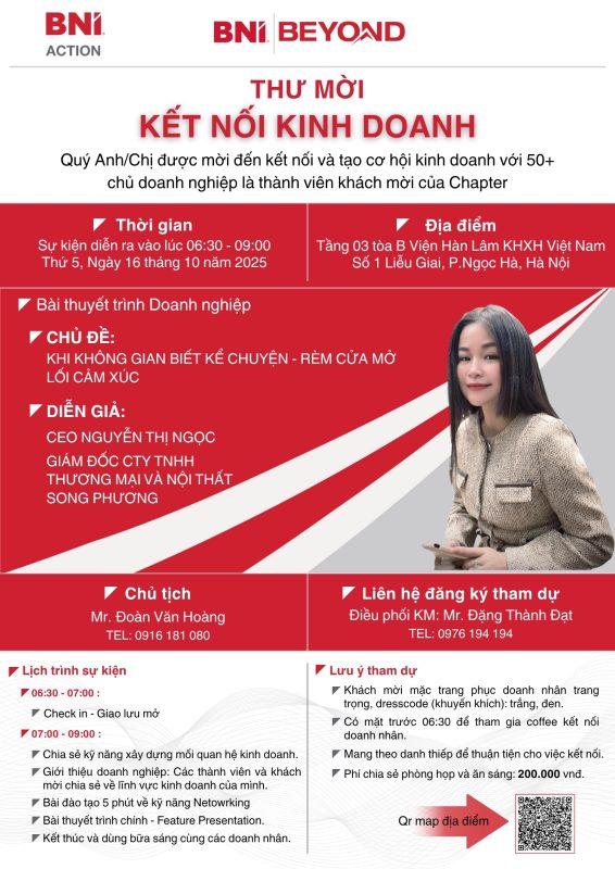 THƯ MỜI KẾT NỐI KINH DOANH – BNI ACTION - 16/10/2025