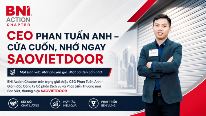 CEO PHAN TUẤN ANH – CỬA CUỐN, NHỚ NGAY SAOVIETDOOR Một lĩnh vực. Một chuyên gia. Một cái tên cần nhớ. BNI Action Chapter trân trọng giới thiệu CEO Phan Tuấn Anh – Giám đốc Công ty Cổ phần Dịch vụ và Phát triển Thương mại Sao Việt, thương hiệu SAOVIETDOOR. Tại BNI Action, lĩnh vực của anh rất rõ: CỬA CUỐN. Không vòng vo. Không ôm quá nhiều ngành nghề. Khách hàng cần cửa cuốn – motor – lưu điện – phụ kiện – lắp đặt – sửa chữa – bảo trì, hãy nghĩ đến Phan Tuấn Anh – SAOVIETDOOR. Đó cũng chính là cách BNI tạo referral hiệu quả: Nghe đúng nhu cầu → Nhớ đúng chuyên gia → Kết nối đúng người → Hành động ngay. PHAN TUẤN ANH – XÂY GIÁ TRỊ TỪ MỘT LĨNH VỰC RẤT THỰC TẾ Một bộ cửa cuốn nhìn bên ngoài có vẻ đơn giản. Nhưng để vận hành an toàn – ổn định – bền – phù hợp công trình, phía sau là cả một hệ thống gồm: Nan cửa. Ray cửa. Trục. Motor. Bộ điều khiển. Bộ lưu điện. Thiết bị an toàn. Kết cấu lắp đặt. Công tác căn chỉnh và nghiệm thu. Chỉ cần một mắt xích không phù hợp, trải nghiệm sử dụng có thể hoàn toàn khác. Vì vậy, CEO Phan Tuấn Anh không bắt đầu bằng câu hỏi: “Anh muốn mua loại cửa nào?” Mà bắt đầu từ bài toán: “Công trình của anh cần gì?” Nhà phố cần an toàn, thẩm mỹ và tiện lợi. Showroom, cửa hàng cần đóng mở ổn định, vận hành nhanh. Kho xưởng và nhà máy cần độ bền, khả năng vận hành với tần suất cao, kích thước lớn và phương án bảo trì dài hạn. Tư duy của SAOVIETDOOR rất rõ Không cố bán loại cửa đắt nhất – mục tiêu là tư vấn loại cửa phù hợp nhất với nhu cầu thực tế của khách hàng. Đó là cách HÀNH ĐỘNG tạo nên giá trị. SAOVIETDOOR – KHÔNG CHỈ BÁN CỬA CUỐN SAOVIETDOOR là thương hiệu thuộc Công ty Cổ phần Dịch vụ và Phát triển Thương mại Sao Việt, hoạt động từ năm 2011. Doanh nghiệp cung cấp các giải pháp cửa cuốn cho nhiều nhóm công trình dân dụng, thương mại và công nghiệp, đồng thời cung cấp motor, lưu điện, điều khiển, phụ kiện và các dịch vụ kỹ thuật liên quan. Các dòng cửa cuốn SAOVIETDOOR cung cấp Cửa cuốn khe thoáng Phù hợp với: Nhà phố. Biệt thự. Gara. Cửa hàng. Showroom. Dòng cửa này hướng đến sự cân bằng giữa thẩm mỹ – an toàn – thông thoáng. Cửa cuốn tấm liền Phù hợp cho: Cửa hàng. Ki-ốt. Gara. Kho hàng. Công trình cần đóng mở nhanh. Ưu điểm là thiết kế gọn, vận hành thuận tiện và có nhiều lựa chọn cấu hình. Cửa cuốn Đài Loan Dòng cửa quen thuộc tại nhiều cửa hàng, kho và công trình dân dụng, có nhiều lựa chọn về độ dày, màu sắc và mức đầu tư. Cửa cuốn khớp thoáng – mắc võng Phù hợp với những vị trí muốn duy trì: Khả năng quan sát. Lấy sáng. Thông thoáng. Độ mở thị giác của mặt tiền. Cửa cuốn siêu trường – cửa cuốn công nghiệp Hướng tới: Nhà xưởng. Nhà máy. Kho bãi. Gara lớn. Ô cửa kích thước lớn. Với nhóm công trình này, việc lựa chọn cần tính đồng bộ từ thân cửa, ray, trục đến motor, điều khiển, thiết bị an toàn và tần suất vận hành. Cửa cuốn chống bão và giải pháp chuyên dụng Được tư vấn theo điều kiện môi trường, kích thước cửa, kết cấu công trình và yêu cầu kỹ thuật cụ thể. Cửa cuốn chống cháy Phù hợp với một số nhà máy, kho bãi, trung tâm thương mại và công trình có yêu cầu về ngăn cháy; cấu hình cần căn cứ vào hồ sơ kỹ thuật và yêu cầu cụ thể của dự án. NHIỀU THƯƠNG HIỆU – MỘT MỤC TIÊU: CHỌN ĐÚNG GIẢI PHÁP SAOVIETDOOR tư vấn và cung cấp nhiều thương hiệu cửa cuốn tiêu biểu như: Austdoor Netdoor SSmarts Doortech Mitadoor Việc có nhiều lựa chọn giúp SAOVIETDOOR không bị giới hạn vào một hãng duy nhất. Điểm quan trọng không phải: “Hãng nào nổi tiếng nhất?” Mà là: “Hãng nào – cấu hình nào – mức đầu tư nào phù hợp nhất với công trình này?” Đó mới là tư duy của người làm giải pháp. MOTOR – LƯU ĐIỆN – ĐIỀU KHIỂN: CỬA TỐT PHẢI ĐỒNG BỘ Một bộ cửa tốt nhưng motor không đúng tải? Không ổn. Motor tốt nhưng bộ điều khiển và lưu điện không phù hợp? Vẫn không ổn. SAOVIETDOOR cung cấp và hỗ trợ: Motor cửa cuốn. Bộ lưu điện/UPS. Hộp điều khiển. Bộ nhận tín hiệu. Remote. Thiết bị đảo chiều. Cảm biến an toàn. Ray. Trục. Nan cửa. Ắc quy. Công tắc. Khóa. Phụ kiện thay thế. Một số giải pháp điều khiển thông minh. Khi lựa chọn motor hoặc lưu điện, đội ngũ xem xét tải trọng, tần suất sử dụng, khả năng tương thích và điều kiện vận hành thực tế. Đúng tải → Đúng thiết bị → Đúng vận hành. KHÔNG DỪNG LẠI Ở NGÀY BÀN GIAO Một trong những điểm đáng nhớ về SAOVIETDOOR là cách tiếp cận xuyên suốt vòng đời sản phẩm. Tư vấn và khảo sát Trước khi báo giải pháp, đội ngũ tìm hiểu: Mục đích sử dụng. Kích thước ô cửa. Tần suất đóng mở. Yêu cầu an toàn. Không gian lắp đặt. Nguồn điện. Kết cấu liên kết. Ngân sách đầu tư. Cung cấp và lắp đặt Quy trình được triển khai theo hướng: Tiếp nhận nhu cầu → Khảo sát → Tư vấn cấu hình → Báo giá → Triển khai → Lắp đặt → Căn chỉnh → Kiểm tra → Nghiệm thu → Hướng dẫn sử dụng → Bảo hành. Sửa chữa cửa cuốn SAOVIETDOOR hỗ trợ kiểm tra nhiều tình trạng như: Cửa không lên xuống. Cửa bị kẹt. Lệch nan. Cửa chạy nặng. Phát tiếng kêu. Motor yếu. Motor không hoạt động. Lỗi hành trình. Hỏng hộp điều khiển. Remote mất tín hiệu. Lưu điện xuống cấp. Hư hỏng ray, trục hoặc nan. Nguyên tắc: Tìm đúng nguyên nhân trước khi đưa ra phương án. Bảo trì định kỳ Đặc biệt phù hợp với: Showroom. Chuỗi cửa hàng. Kho. Nhà xưởng. Nhà máy. Công trình vận hành cửa với tần suất cao. Nâng cấp và thay thế phụ kiện Không nhất thiết phải thay toàn bộ cửa khi chỉ một phần hệ thống gặp vấn đề. SAOVIETDOOR hướng tới việc đánh giá phần nào còn tốt, phần nào cần thay và đầu tư đúng vào hạng mục thực sự cần thiết. CEO PHAN TUẤN ANH MANG ĐẾN GIÁ TRỊ GÌ? Khách hàng mua cửa cuốn không chỉ cần một bảng báo giá. Họ cần biết: Cửa nào phù hợp? Motor nào đủ tải? Lưu điện nào tương thích? Thi công như thế nào? Ai chịu trách nhiệm sau khi bàn giao? Định hướng mà CEO Phan Tuấn Anh xây dựng tại SAOVIETDOOR là trở thành một đầu mối xuyên suốt: từ tư vấn, cung cấp, triển khai đến bảo hành, sửa chữa, bảo trì và nâng cấp khi khách hàng cần. Bởi uy tín không chỉ được chứng minh vào ngày nghiệm thu. Uy tín được kiểm chứng sau 1 tháng, 1 năm và trong suốt quá trình sản phẩm vận hành. REFERRAL LÝ TƯỞNG CHO PHAN TUẤN ANH LÀ AI? Đây là phần quan trọng nhất với thành viên BNI Action Chapter. Đừng chỉ hỏi: “Ai đang mua cửa cuốn?” Hãy mở rộng radar referral. Hãy kết nối Phan Tuấn Anh khi gặp Chủ nhà đang xây mới hoặc sửa nhà. Khách hàng muốn thay cửa cuốn. Chủ cửa hàng. Chủ showroom. Chủ gara. Chủ kho. Chủ nhà xưởng. Chủ nhà máy. Doanh nghiệp có nhiều cửa cuốn cần bảo trì. Khách hàng cần motor hoặc lưu điện. Khách hàng cần điều khiển, remote hoặc phụ kiện. Người đang gặp sự cố cửa cuốn. Nhà thầu xây dựng. Kiến trúc sư. Đơn vị nội thất. Đơn vị cơ điện. Chủ đầu tư dự án. Câu referral cực dễ nhớ “Anh/chị đang cần cửa cuốn hoặc cần xử lý hệ thống cửa cuốn thì tôi kết nối với Tuấn Anh – SAOVIETDOOR để tư vấn.” Đơn giản vậy thôi. Không cần bán hàng thay Tuấn Anh. Việc của chúng ta là phát hiện nhu cầu và tạo kết nối. CEO PHAN TUẤN ANH MUỐN KẾT NỐI VỚI NHỮNG ĐỐI TÁC NÀO? Những Power Team và nhóm đối tác rất phù hợp gồm: Kiến trúc sư. Công ty thiết kế. Công ty nội thất. Nhà thầu xây dựng. Nhà thầu công nghiệp. Chủ đầu tư. Công ty bất động sản. Đơn vị xây dựng nhà xưởng. Nhà thầu cơ điện. Đơn vị smarthome. Camera và an ninh. Nhà cung cấp thiết bị công trình. Ban quản lý tòa nhà. Ban quản lý nhà máy. Đơn vị kho vận. Chuỗi cửa hàng. Một mối quan hệ đúng có thể không chỉ tạo ra một đơn hàng. Nó có thể tạo ra hàng chục cơ hội kinh doanh trong nhiều năm. Đó mới là sức mạnh của BNI. CHẤT LƯỢNG KHÔNG NẰM Ở NGÀY CHỤP ẢNH NGHIỆM THU Một bộ cửa có thể rất đẹp khi vừa hoàn thiện. Nhưng câu hỏi thật sự là: 6 tháng sau cửa chạy thế nào? Motor có đúng tải không? Thiết bị an toàn có hoạt động ổn định không? Khi phát sinh sự cố, có người chịu trách nhiệm không? CEO Phan Tuấn Anh định hướng SAOVIETDOOR tập trung vào những việc rất thực tế: Tư vấn rõ → Cấu hình minh bạch → Khảo sát kỹ → Thi công đúng → Kiểm tra vận hành → Đồng hành sau bán hàng. Đó là cách biến một sản phẩm thành uy tín. Và biến một khách hàng thành mối quan hệ lâu dài. CỬA CUỐN – NHỚ TUẤN ANH SAOVIETDOOR BNI Action tin rằng referral tốt bắt đầu từ việc nhớ đúng người cho đúng nhu cầu. Vì vậy, hãy ghi nhớ một công thức rất đơn giản: CỬA CUỐN → PHAN TUẤN ANH → SAOVIETDOOR Có nhu cầu? Kết nối. Có công trình? Kết nối. Có đối tác xây dựng, kiến trúc, nội thất, nhà xưởng? Kết nối. Đừng để một referral tốt nằm mãi trong danh bạ. HÀNH ĐỘNG để THÀNH CÔNG! THÔNG TIN KẾT NỐI CEO PHAN TUẤN ANH CEO: Phan Tuấn Anh Chức vụ: Giám đốc – Công ty Cổ phần Dịch vụ và Phát triển Thương mại Sao Việt Thương hiệu: SAOVIETDOOR Lĩnh vực: Cửa cuốn – Motor – Lưu điện – Phụ kiện – Lắp đặt – Sửa chữa – Bảo trì Địa chỉ: Số 50C, ngõ 87, phố Láng Hạ, Đống Đa, Hà Nội Điện thoại CEO: 0389 596 999 Hotline: 0985 953 359 – 0858 338 558 Email: info.saovietdoor@gmail.com Website: https://saovietdoor.vn/ SAOVIETDOOR – TƯ VẤN ĐÚNG • GIẢI PHÁP PHÙ HỢP • ĐỒNG HÀNH LÂU DÀI BNI ACTION CHAPTER – HÀNH ĐỘNG ĐỂ THÀNH CÔNG BNI Action Chapter là cộng đồng doanh nhân cùng xây dựng mối quan hệ, trao cơ hội kinh doanh và phát triển bằng tinh thần hành động. Website: bniactionchapter.com Hotline: 0909.326.888 Email: bniactionhn2@gmail.com